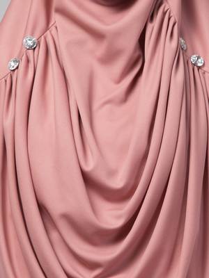 Nazneen Mauve pink front gather & pleated with Cristal stone ready to wear prayer Hijab 3