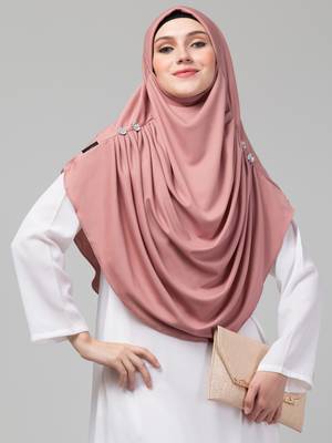 Nazneen Mauve pink front gather & pleated with Cristal stone ready to wear prayer Hijab 4