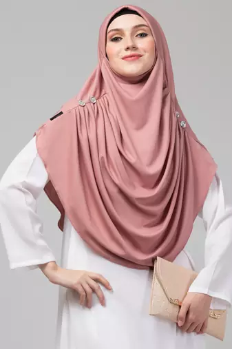 Nazneen Mauve pink front gather & pleated with Cristal stone ready to wear prayer Hijab