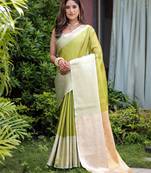 Sareez4u lightgreen gold zari work banarasi handloom fabric zari saree party wear saree with blouse
