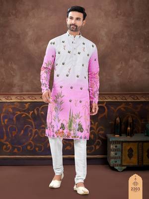 Degital printed with full amrodery chicken kari thread work kurta pajama set 1