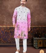 Degital printed with full amrodery chicken kari thread work kurta pajama set