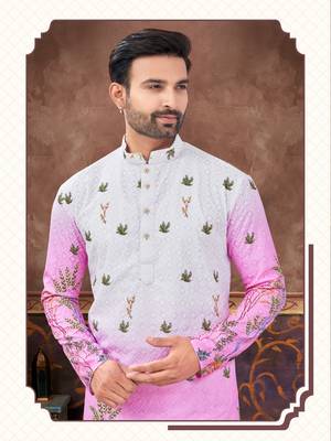 Degital printed with full amrodery chicken kari thread work kurta pajama set 2
