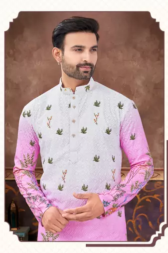 Degital printed with full amrodery chicken kari thread work kurta pajama set