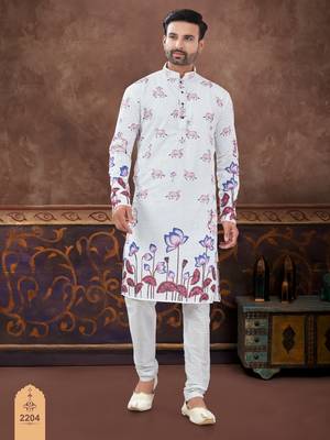 Degital printed with full amrodery chicken kari thread work kurta pajama set 1