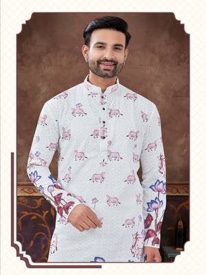 Degital printed with full amrodery chicken kari thread work kurta pajama set 2
