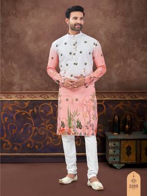 Degital printed with full amrodery chicken kari thread work kurta pajama set 1