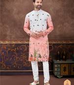 Degital printed with full amrodery chicken kari thread work kurta pajama set
