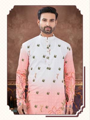Degital printed with full amrodery chicken kari thread work kurta pajama set 2