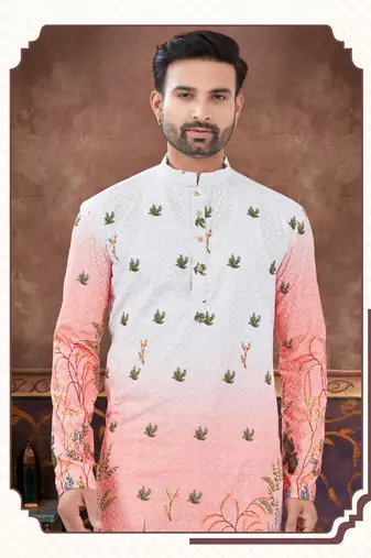 Degital printed with full amrodery chicken kari thread work kurta pajama set