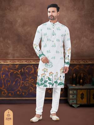 Degital printed with full amrodery chicken kari thread work kurta pajama set 1