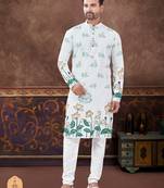 Degital printed with full amrodery chicken kari thread work kurta pajama set