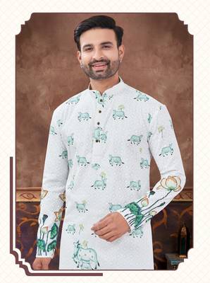 Degital printed with full amrodery chicken kari thread work kurta pajama set 2