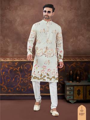 Degital printed with full amrodery thread work kurta pajama set 1