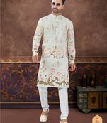 Degital printed with full amrodery thread work kurta pajama set