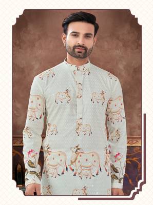 Degital printed with full amrodery thread work kurta pajama set 2
