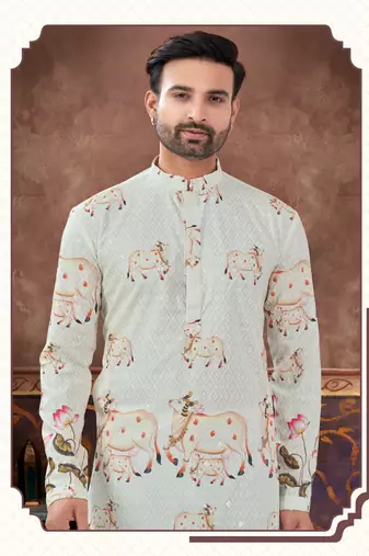 Degital printed with full amrodery thread work kurta pajama set