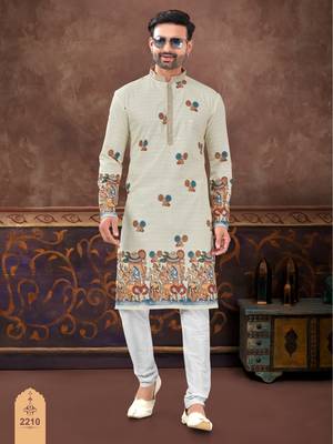 Degital printed with full amrodery chicken kari thread work kurta pajama set 1