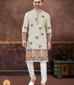 Degital printed with full amrodery chicken kari thread work kurta pajama set