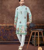 Degital printed with full amrodery thread work kurta pajama set