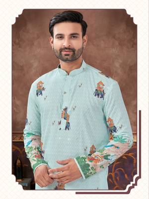 Degital printed with full amrodery thread work kurta pajama set 2