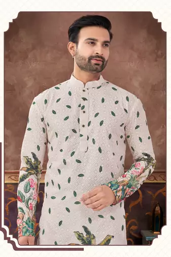 digital printed and embroidered kurta pajama set