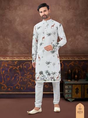 Degital printed with full amrodery chicken kari thread work kurta pajama set 1