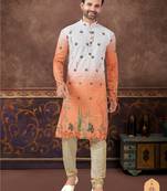 Degital printed with full amrodery chicken kari thread work kurta pajama set