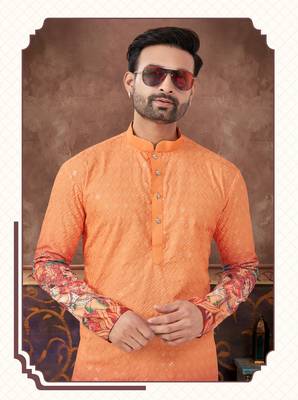 Degital printed with full amrodery chicken kari thread work kurta pajama set 2