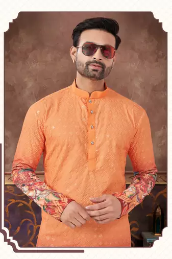Degital printed with full amrodery chicken kari thread work kurta pajama set