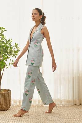 Soft blue polka dot pantsuit 3