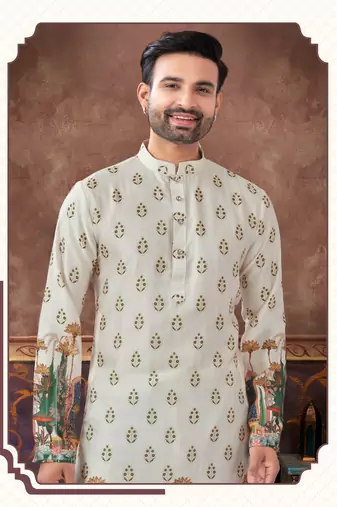 Degital printed with fancy batan kurta pajama set