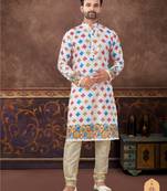 Degital printed with fancy batan kurta pajama set