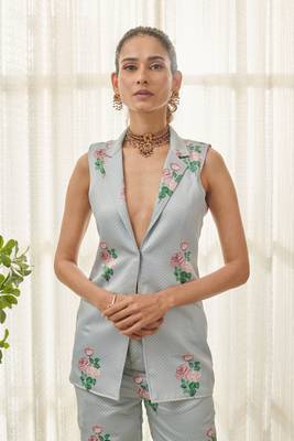 Soft blue polka dot pantsuit 5