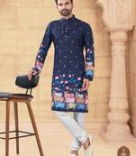Degital printed with fancy batan kurta pajama set