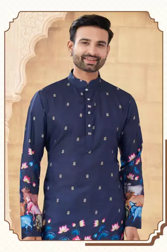 Degital printed with fancy batan kurta pajama set