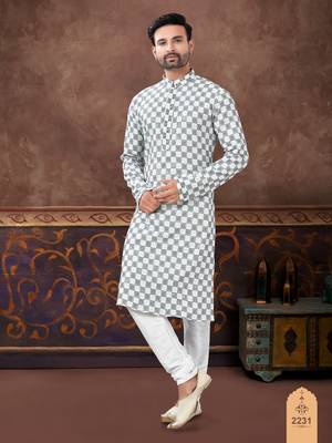 Full amrodery chicken kari thread work kurta pajama set 1