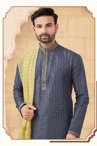 Full computer amrodery sequence, star & thread work kurta pajama set without dupatta