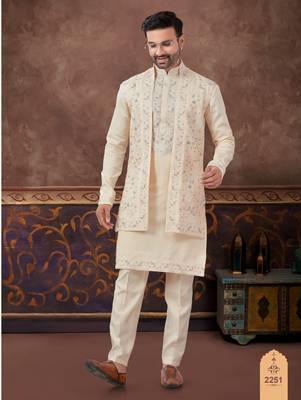 Full computer amrodery sequence, hand work, star & thread work long jacket kurta pajama set 1