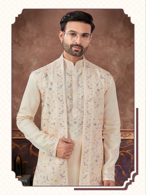 Full computer amrodery sequence, hand work, star & thread work long jacket kurta pajama set 2