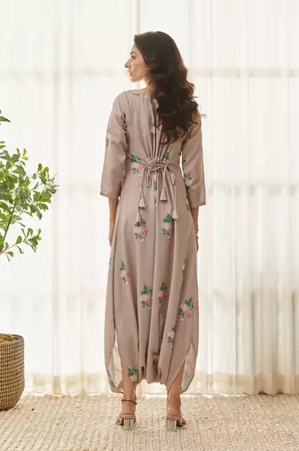 Mocha brown polka dot dhoti jumpsuit