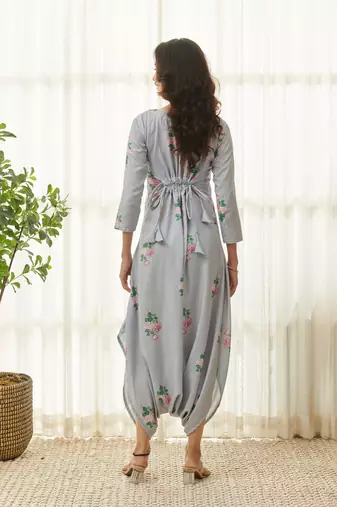 Soft blue polka dot dhoti jumpsuit