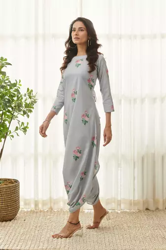 Soft blue polka dot dhoti jumpsuit