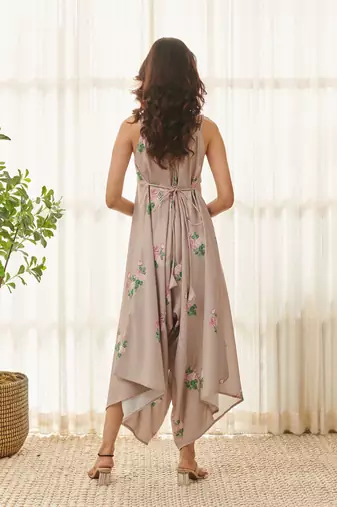 Mocha brown polka dot palazzo jumpsuit