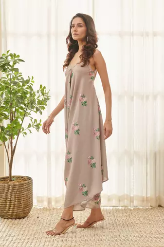 Mocha brown polka dot palazzo jumpsuit