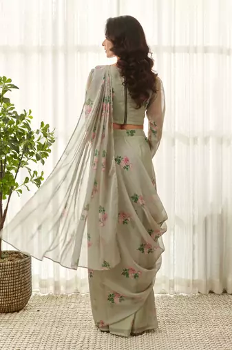 Moss green ready saree set