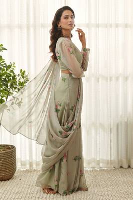 Moss green ready saree set 3