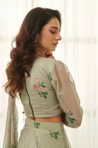 Moss green ready saree set