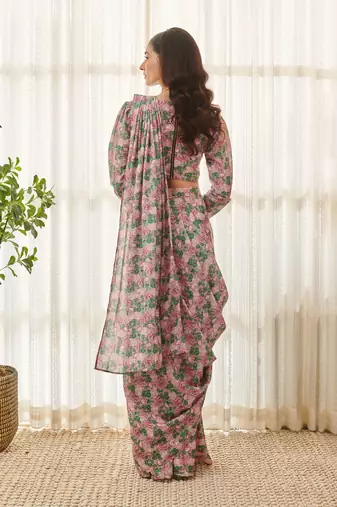 Kobi pink ready saree set
