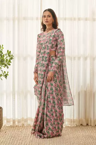 Kobi pink ready saree set